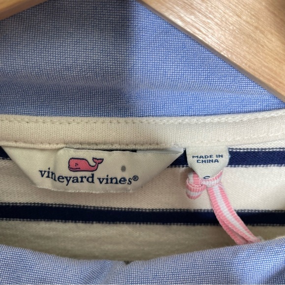 Vineyard Vines Navy & White Breton Striped Mock Neck Pullover Top small - Picture 4 of 8